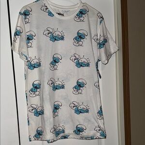 Smurfs Graphic White and Blue Men's Shirt